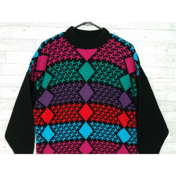 Vintage Men's American Pride Sweater USA Made Acrylic Blend 80s 90s Argyle - Picture 2 of 8